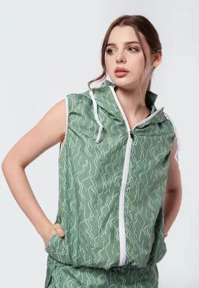 Printed Water Repellent Hoodie Vest