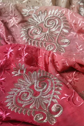 1.25 Meter Cut Piece Of Multi Thread With Silver Zari Floral Embroidery On Multi Color Viscose Georgette Fabric