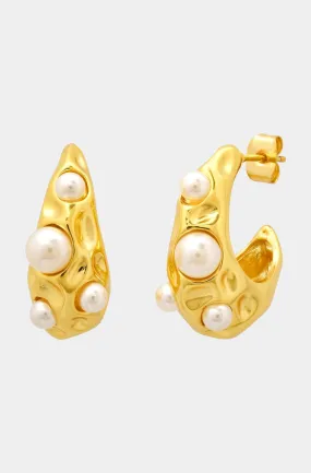 Abstract Teardop Earrings with Scattered Pearls