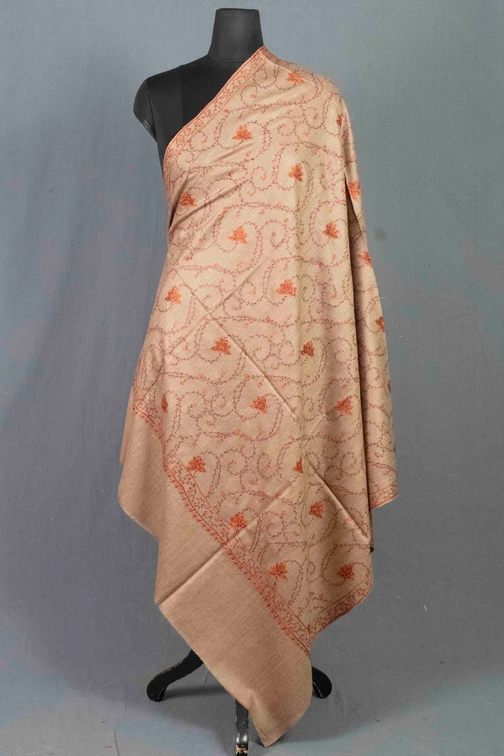 Accrue Beige Colour Sozni Shawl Emblished With Designer Over All Jaal And Border.