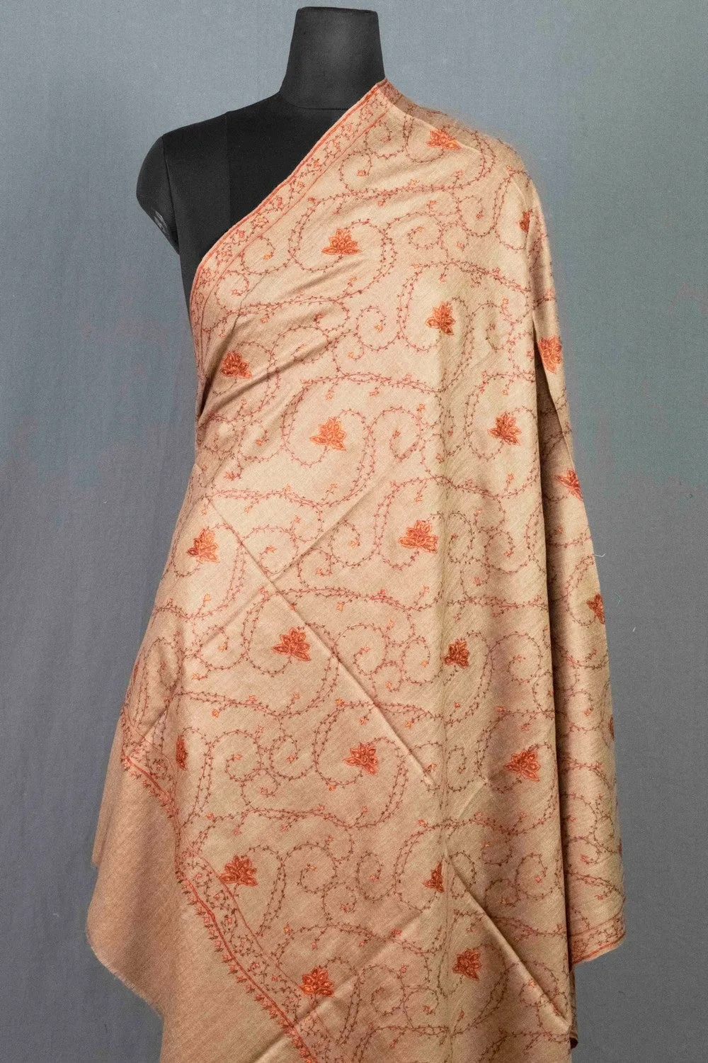 Accrue Beige Colour Sozni Shawl Emblished With Designer Over All Jaal And Border.