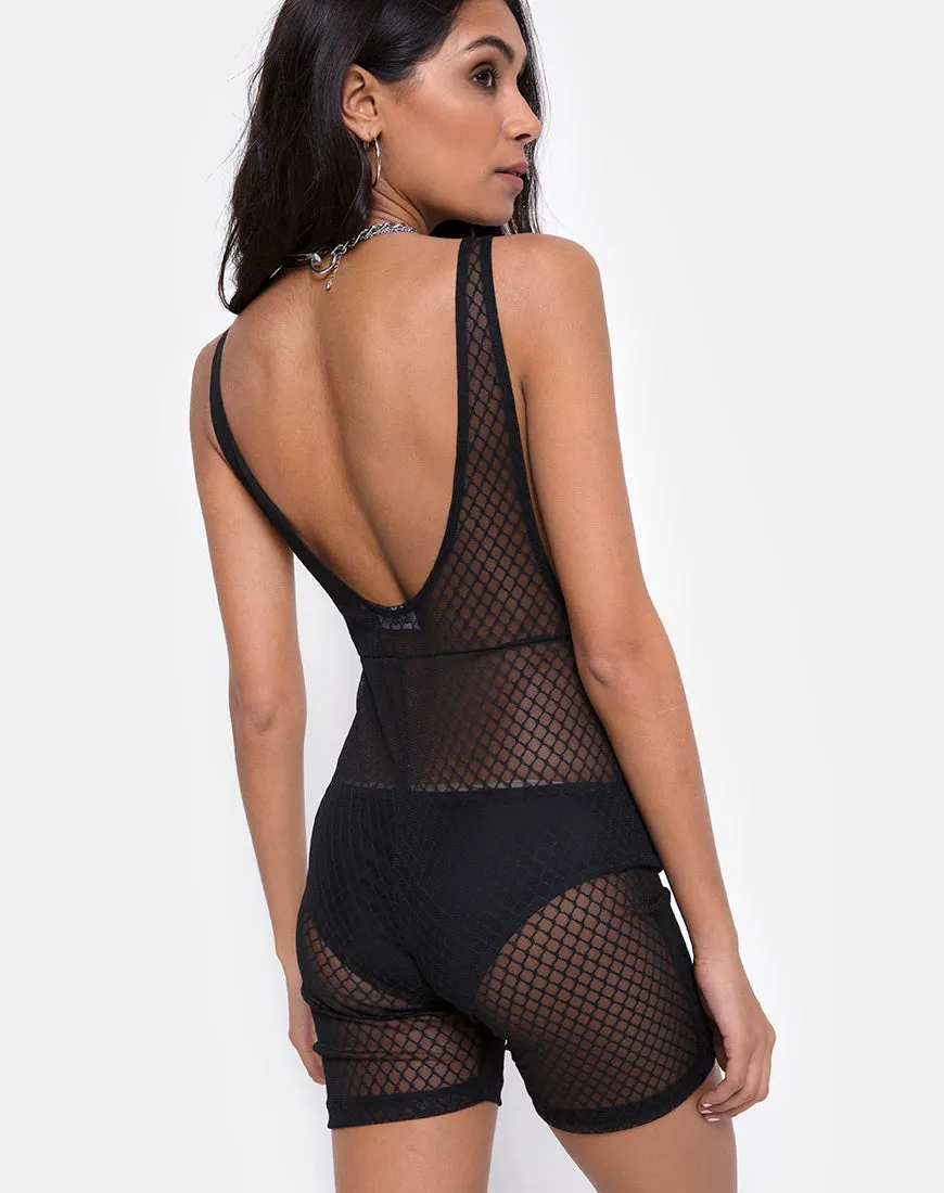 Acro Unitard in Black Fishnet