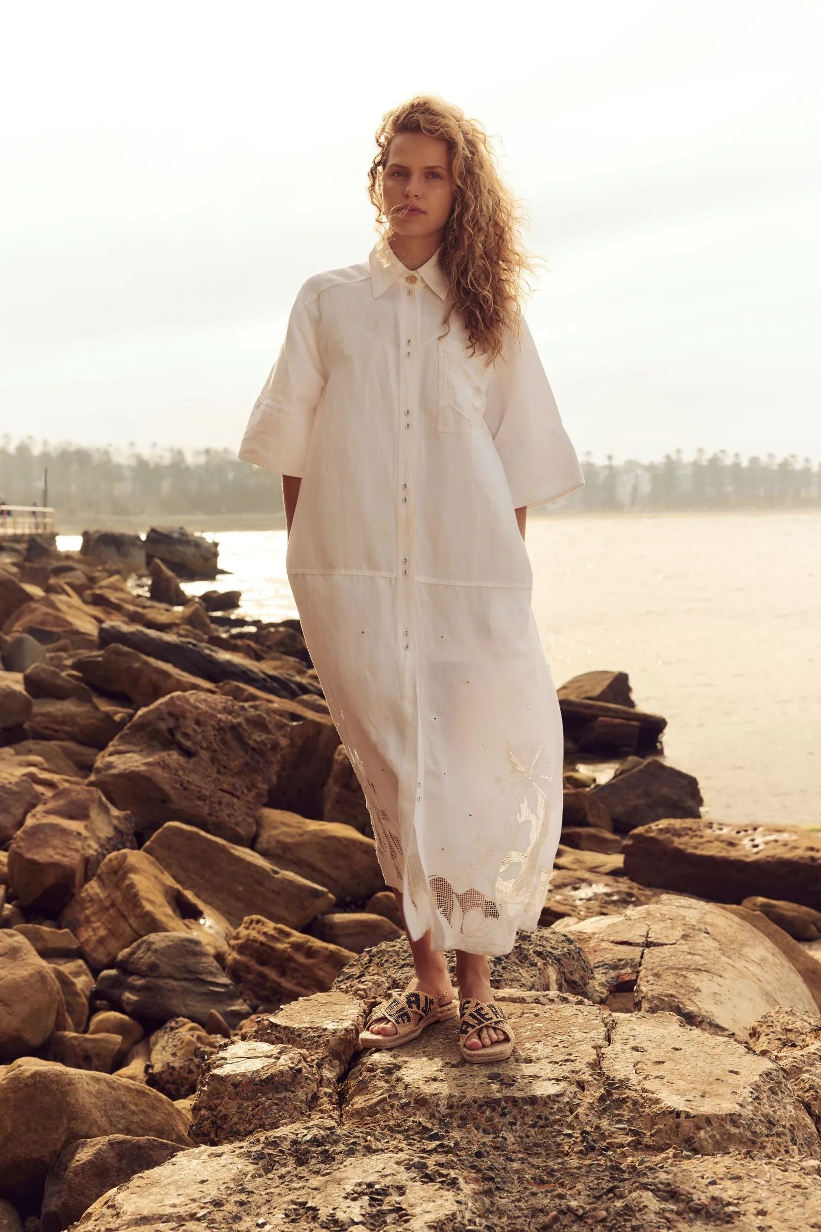 Agua Embroidered Shirt Dress