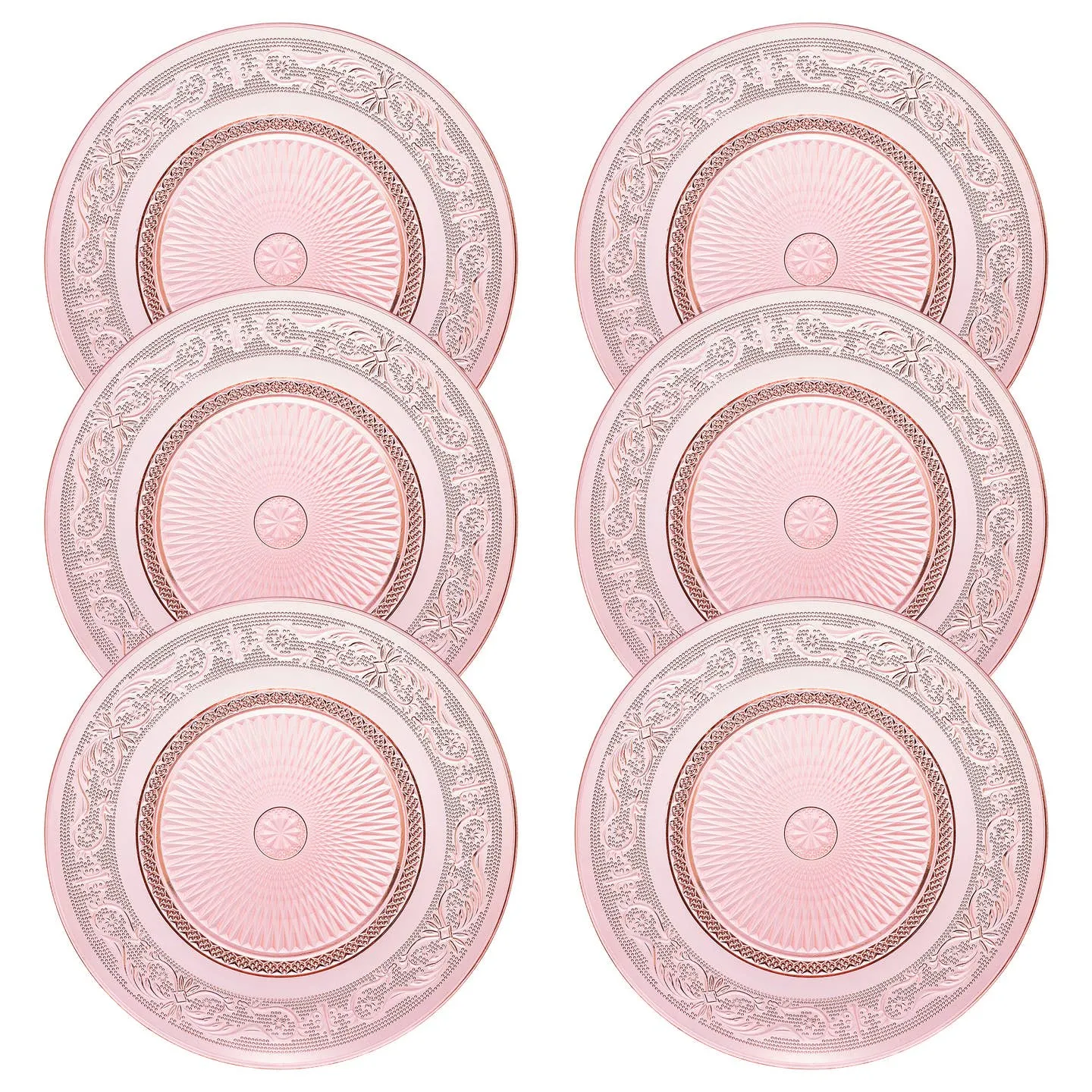 Art Deco Vintage Crystal Pink Plates | Set of 6 Plate