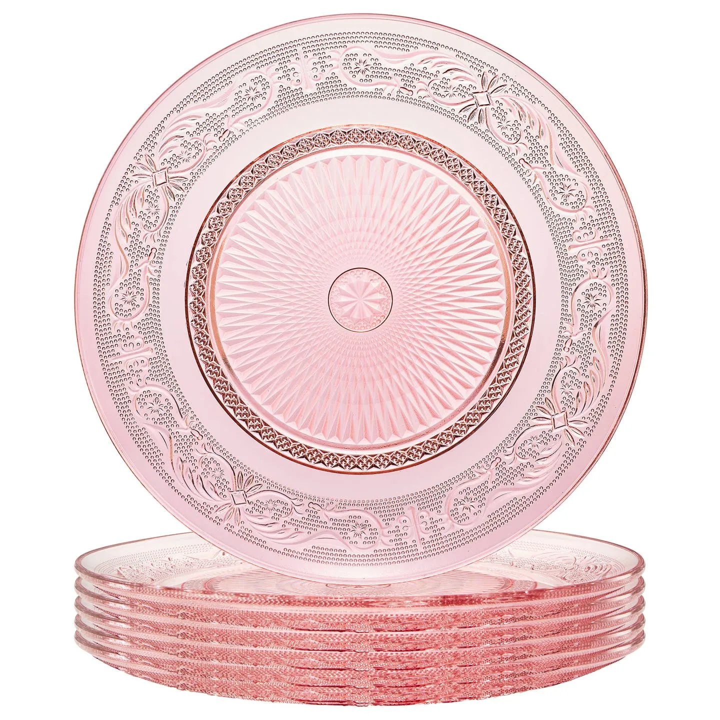 Art Deco Vintage Crystal Pink Plates | Set of 6 Plate