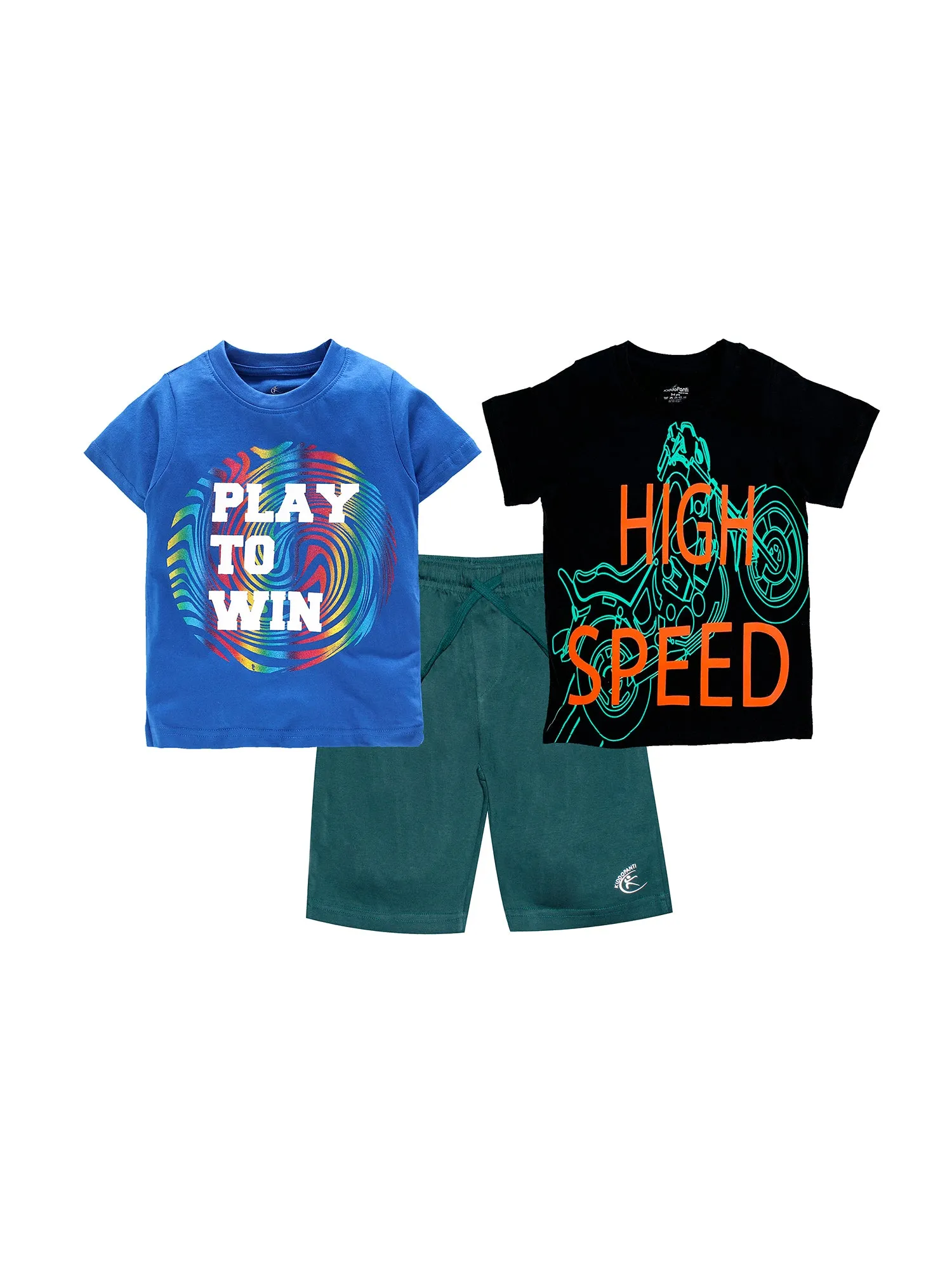 Boys 2 Cotton T-shirts with Print and Knee length Shorts Set