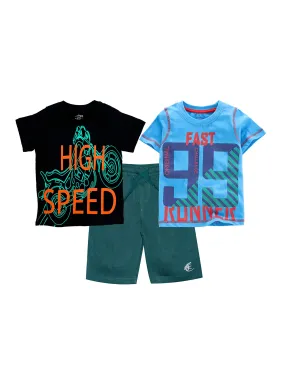 Boys 2 Cotton T-shirts with Print and Knee length Shorts Set