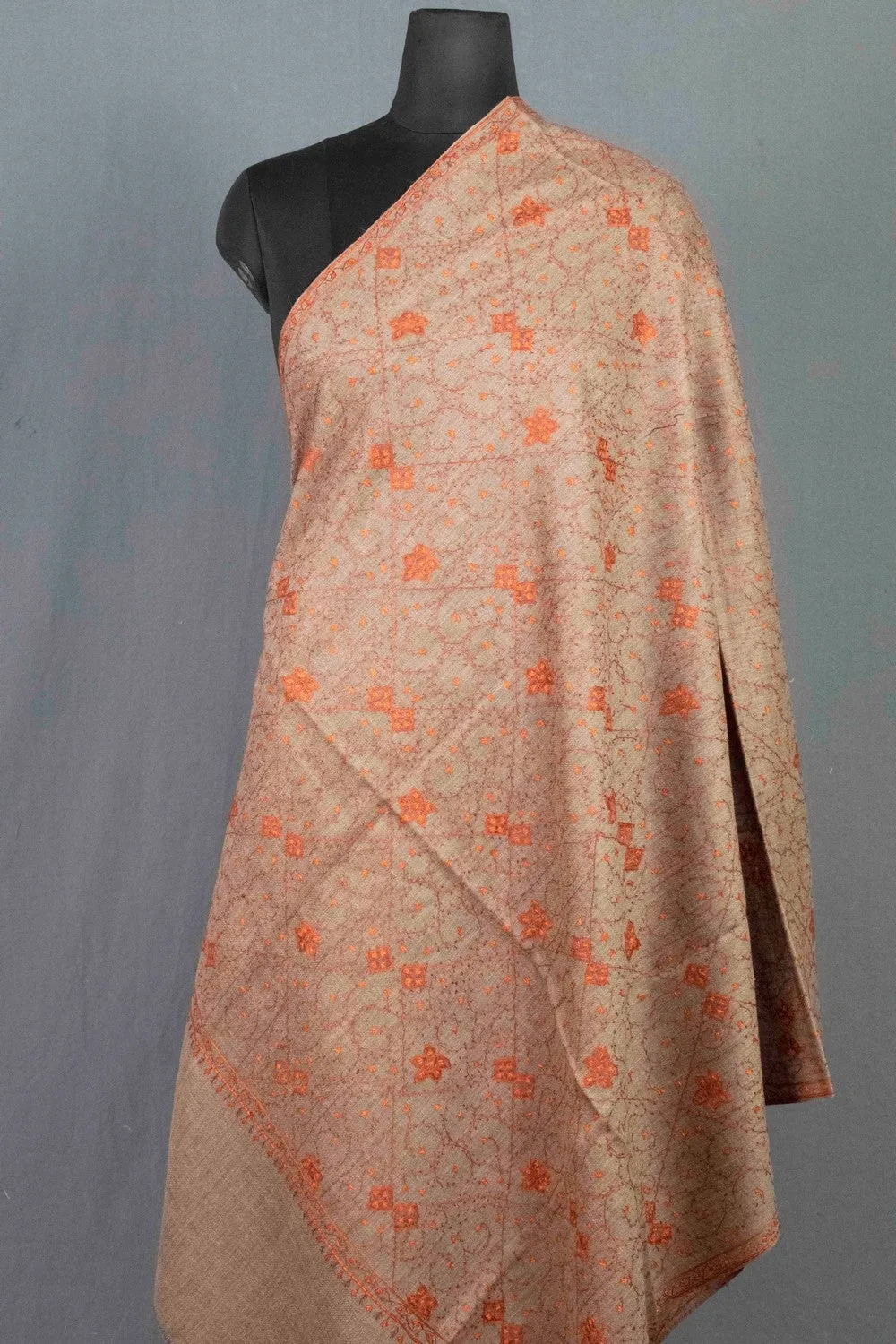 Brown Colour Sozni Shawl Emblished With Designer Over All Jaal And Border.