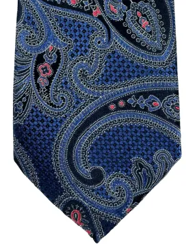 Canali Silk Tie Dark Blue Oversized Paisley Pattern