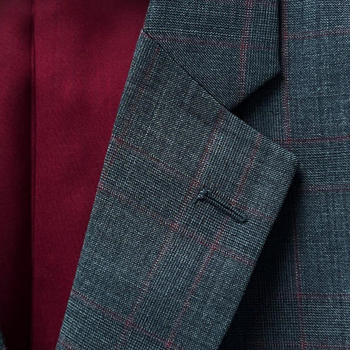 Charcoal Grey with Red Checkered Windowpane Men's Suit