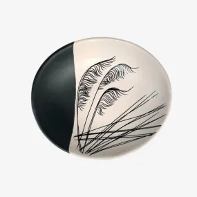 Coastal Toetoe Bowl 10cm White Print on Black Dipped White