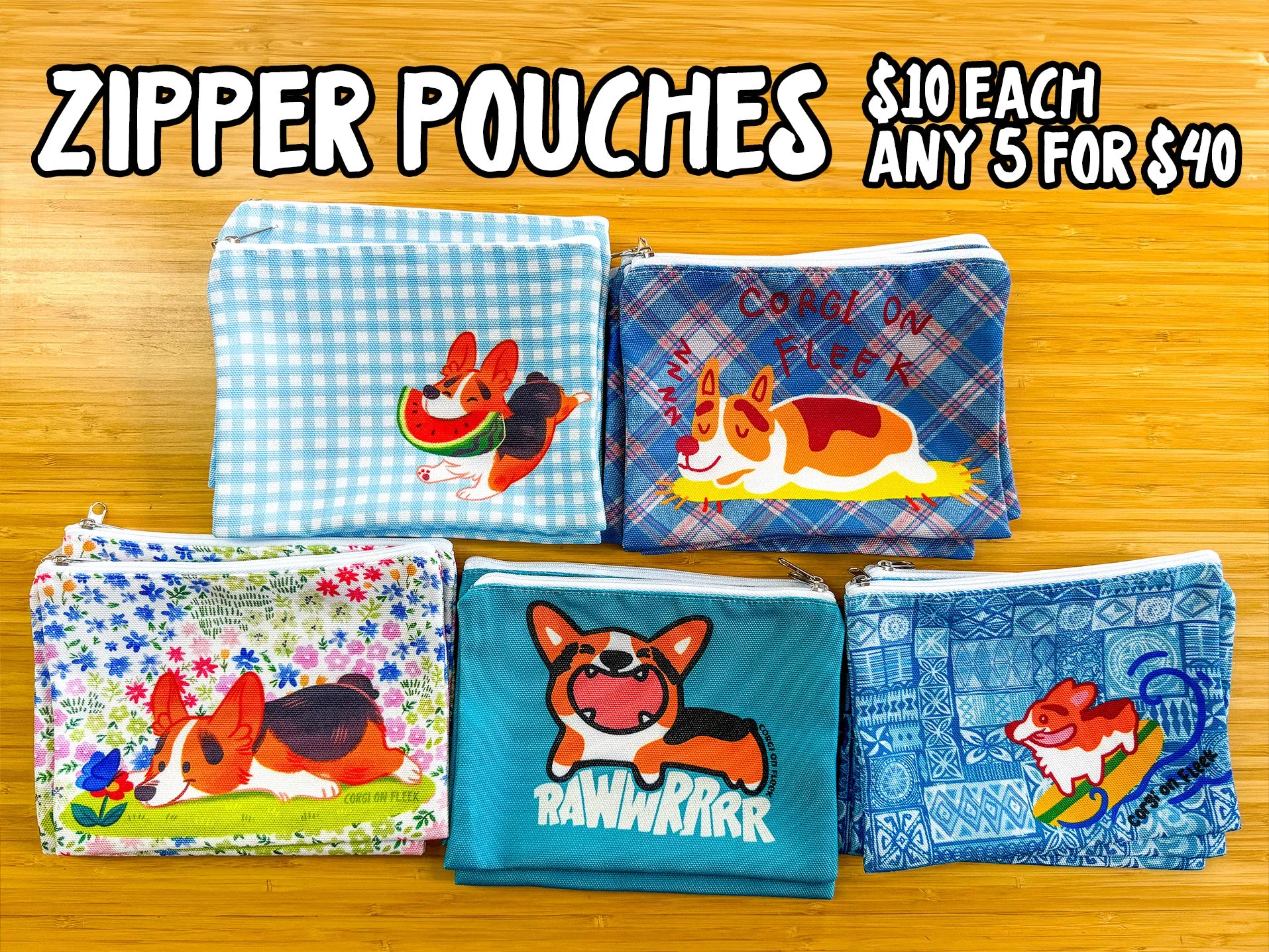 Corgi Zipper Pouches