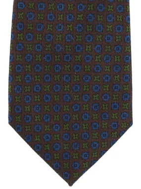 E. Marinella Silk Tie Brown Navy Green Geometric - Narrow Necktie FINAL SALE