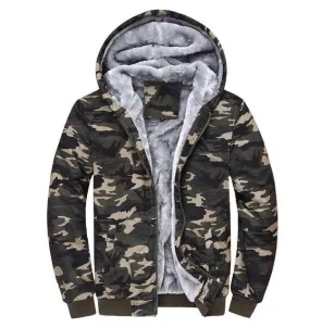 Fast Shipping Olive Green Camouflage Zipper Fleece Hoodie