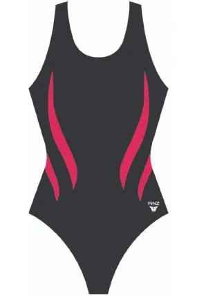 Finz Chlorine Resistant Lightning Splice Swimsuit, Black/Pink (FZW9406)