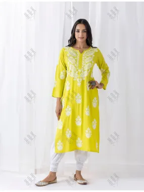 Fizaa chikankari Kurta in Lemon Green