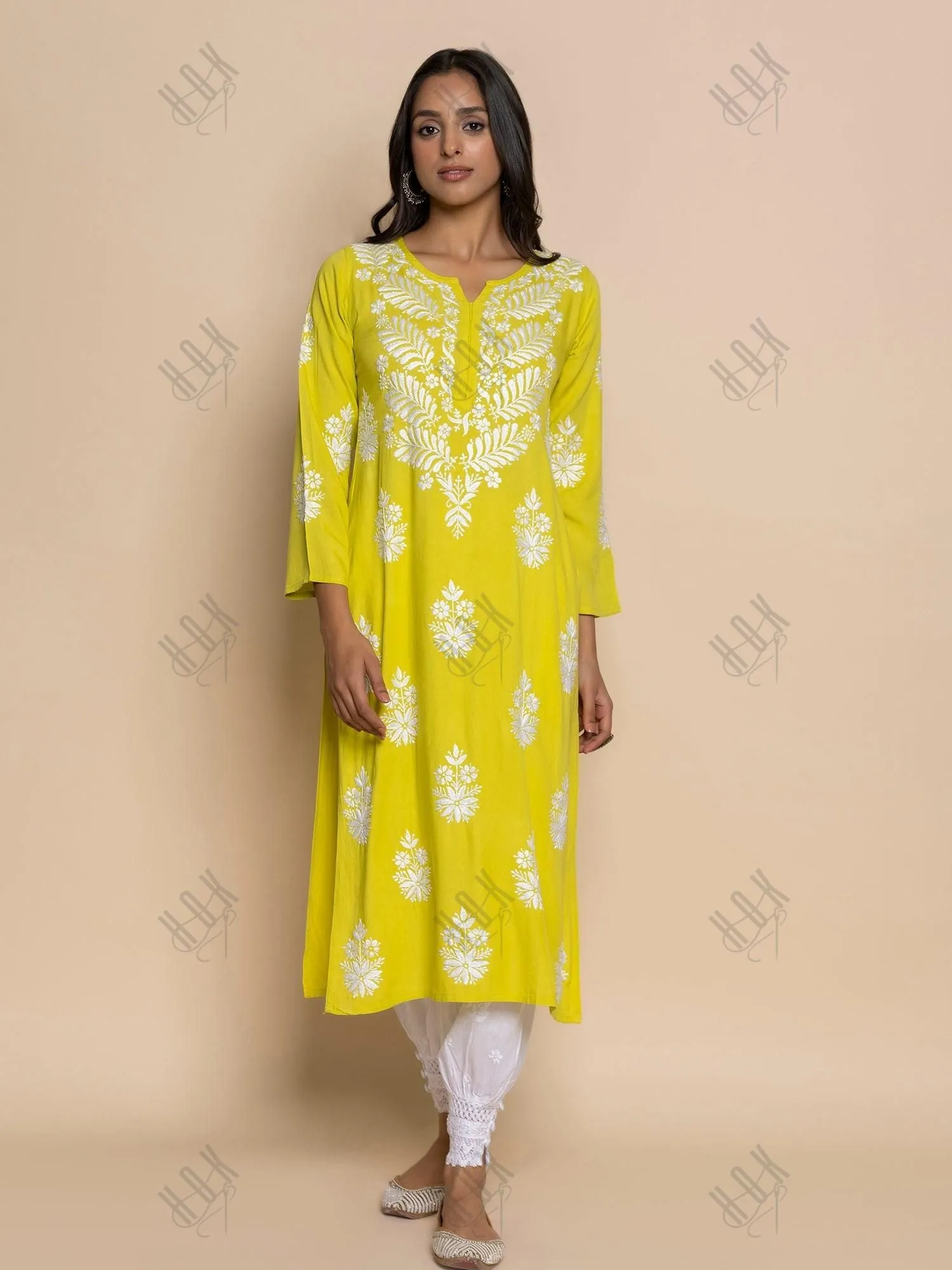 Fizaa chikankari Kurta in Lemon Green