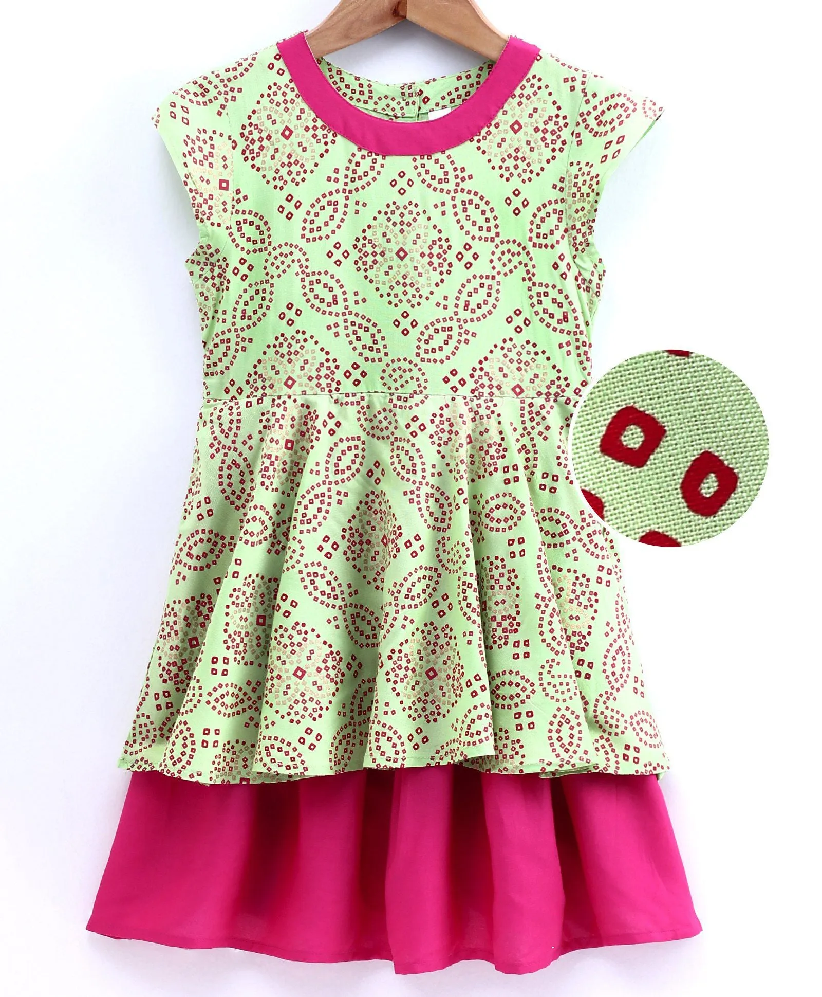 Girls Cap Sleeves Printed Layered Hem Dress