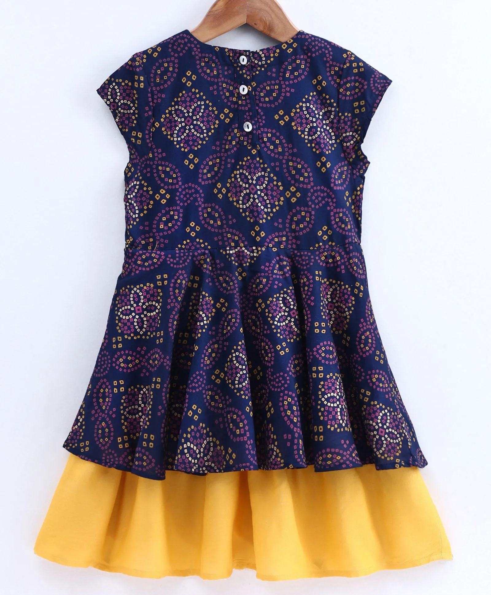 Girls Cap Sleeves Printed Layered Hem Dress