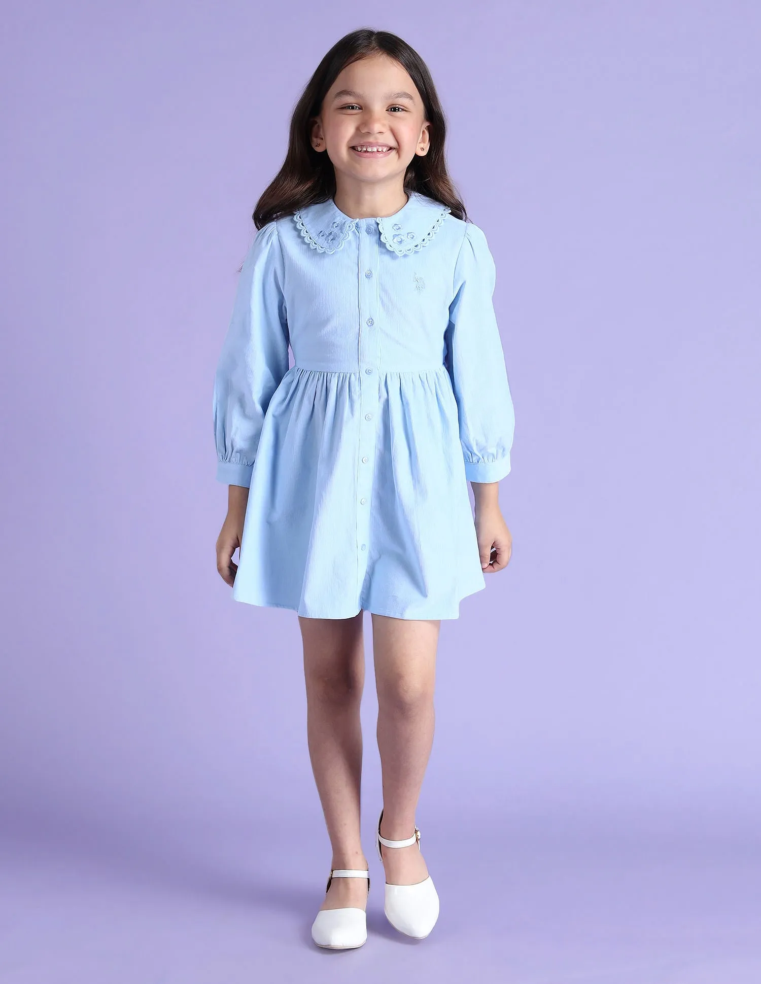 Girls Peterpan Collar Corduroy Dress