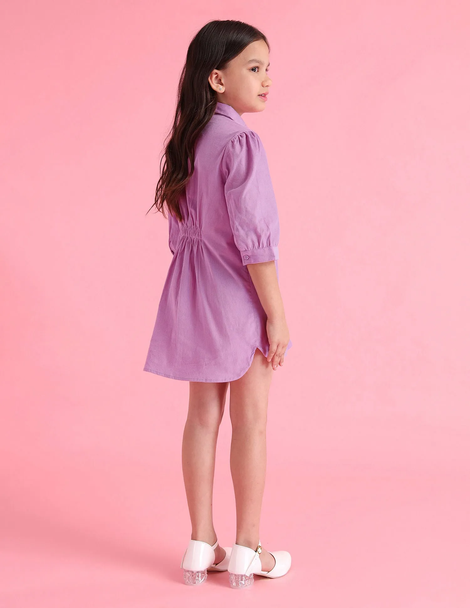 Girls Solid Shirt Dress