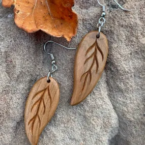 Hand Carved Wooden Earrings-Leaf