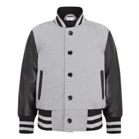 Kids Grey Black Varsity Bomber Jacket