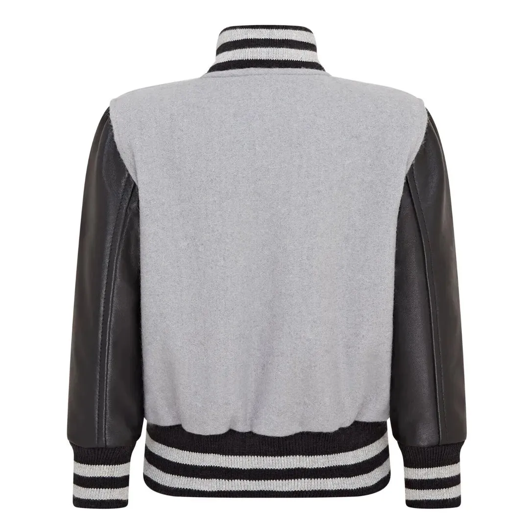 Kids Grey Black Varsity Bomber Jacket