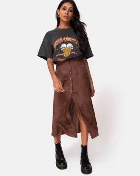 Marni Midi Skirt in Satin Rose Chocolate