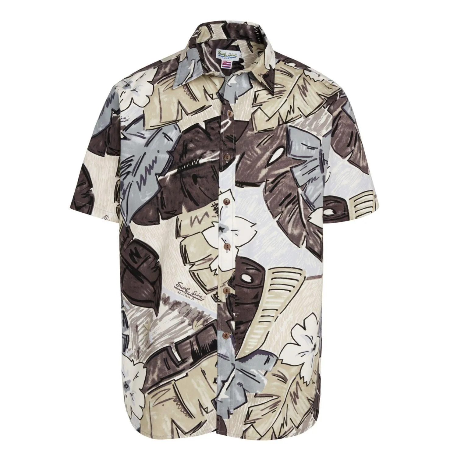 Men's Surf Line Hawaii Cotton Modern Fit Shirt - Tiki Leaf Gray