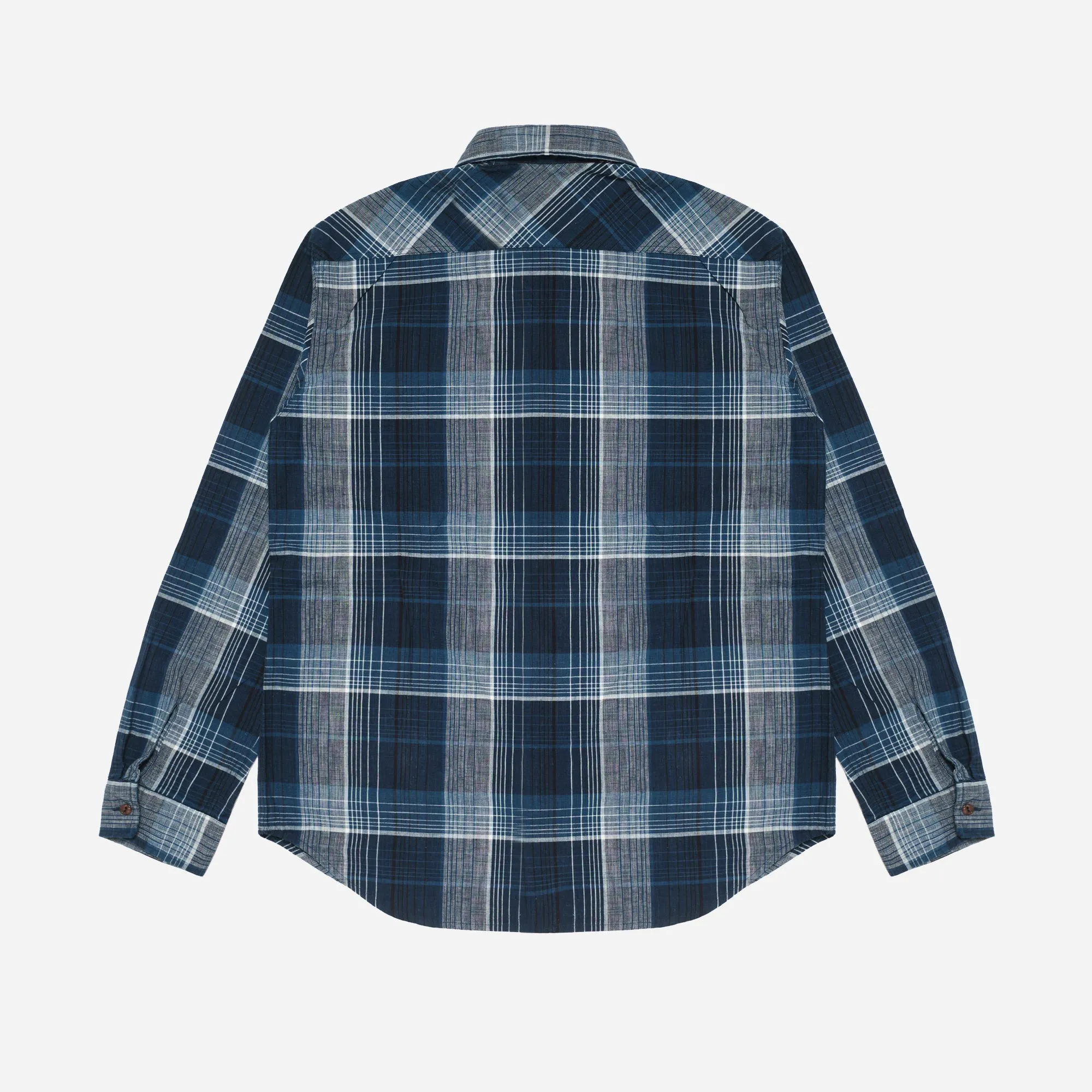 OMBRE PLAID BUTTON DOWN SHIRT MADE IN ITALY - NAVY/BLUE CHECK