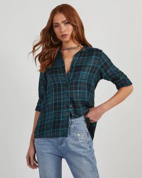 Sully Metallic Plaid Button Down Top